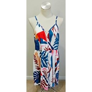 CHERFLY Women's V Neck Spaghetti Straps Summer Dress Flowy Mini Sun Dress